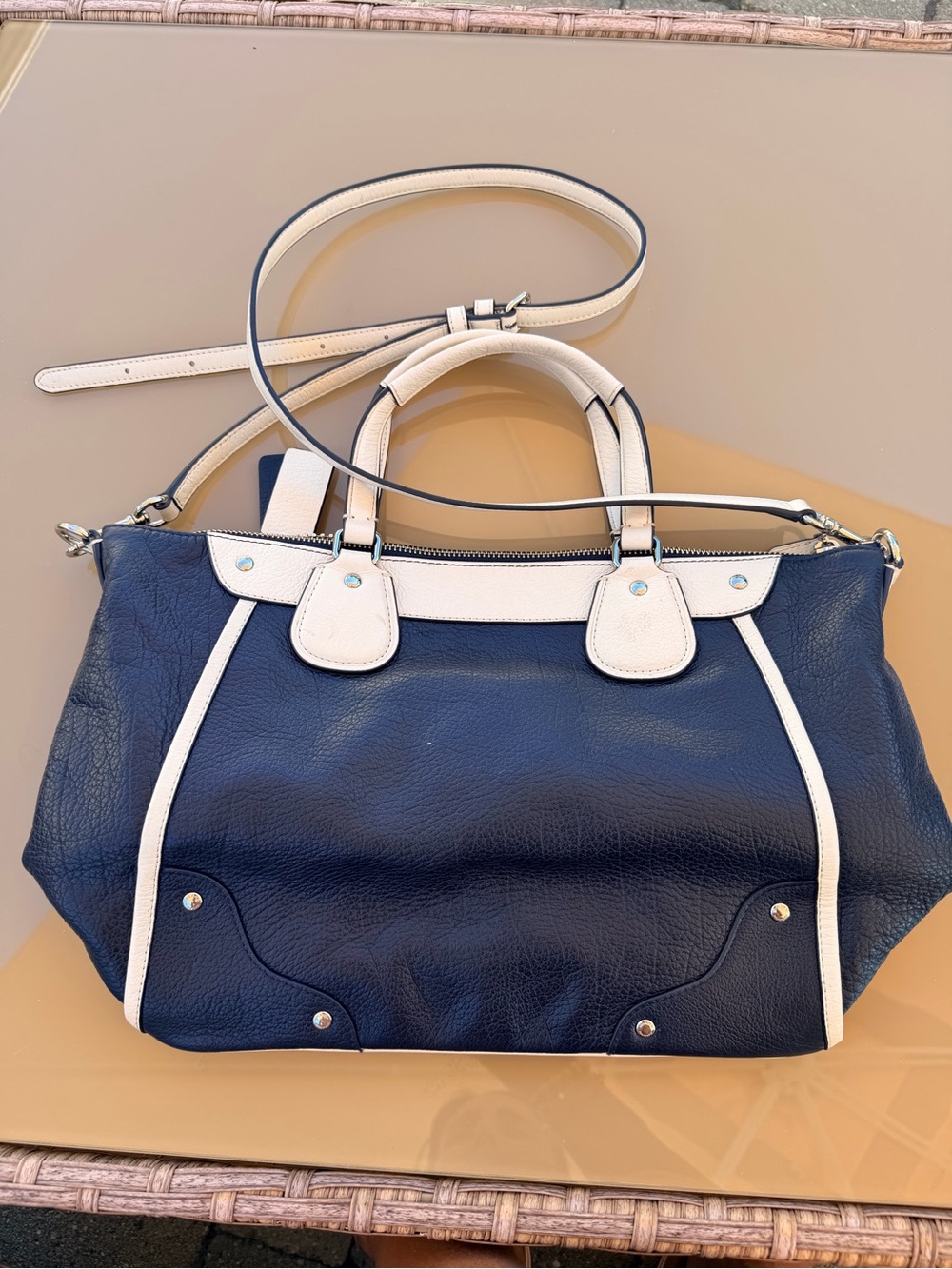 COACH mickie spectator Navy and White Leather Satchel with Removable Strap - Picture 7 of 8